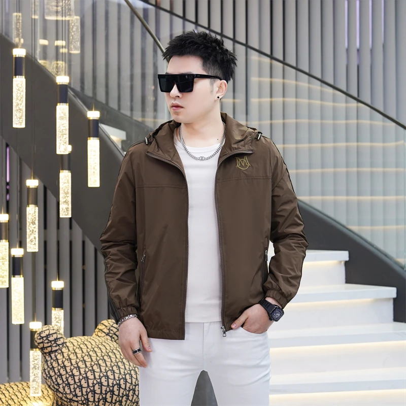 CATIA SELI简约刺绣连帽休闲夹克男士2025年秋季新款时尚百搭外套