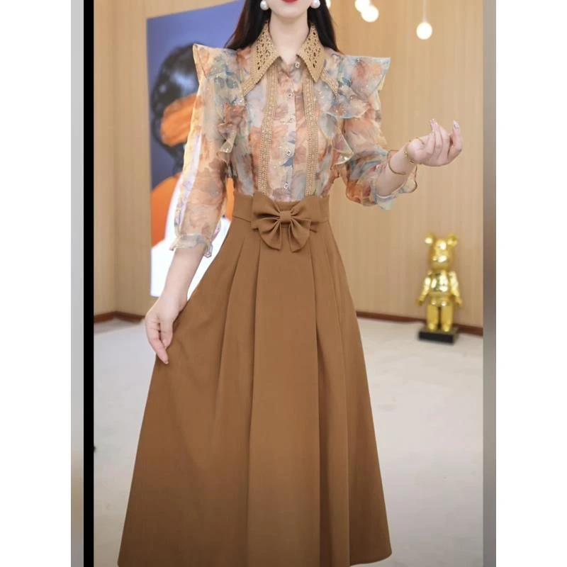 【连衣裙】2025秋季新款洋气设计感优雅气质修身拼接中长款连衣裙