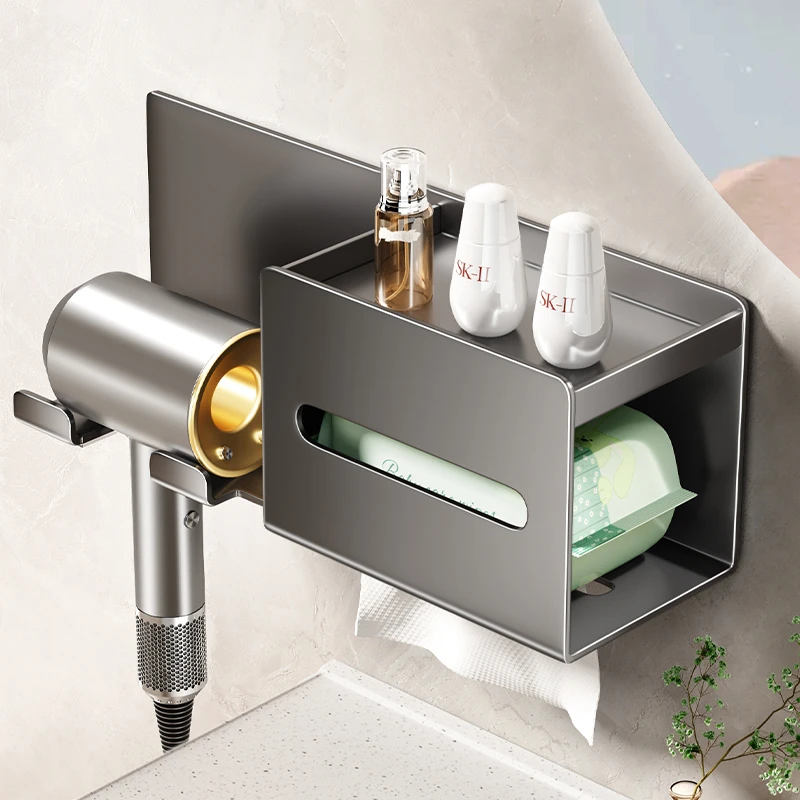 吹风机置物架免打孔卫生间电吹风挂架浴室壁挂式纸巾盒收纳神器