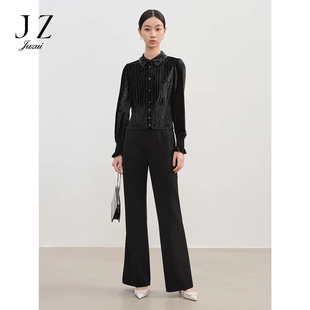 【尚雅专属】商场同款JZ玖姿JWEC11030简约复古微喇裤休闲裤女春季