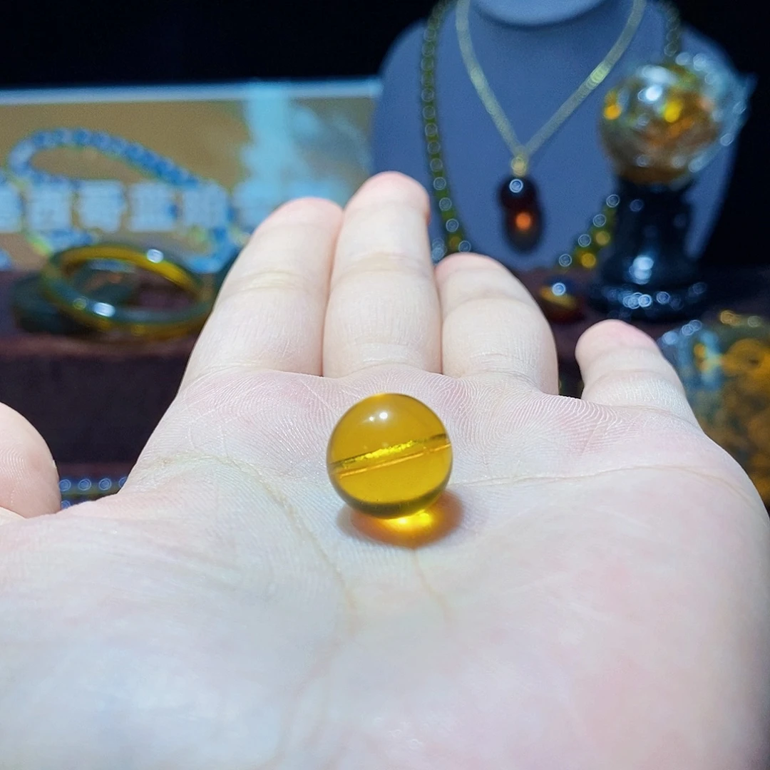 温***玉未镶嵌蓝珀裸石单珠13m