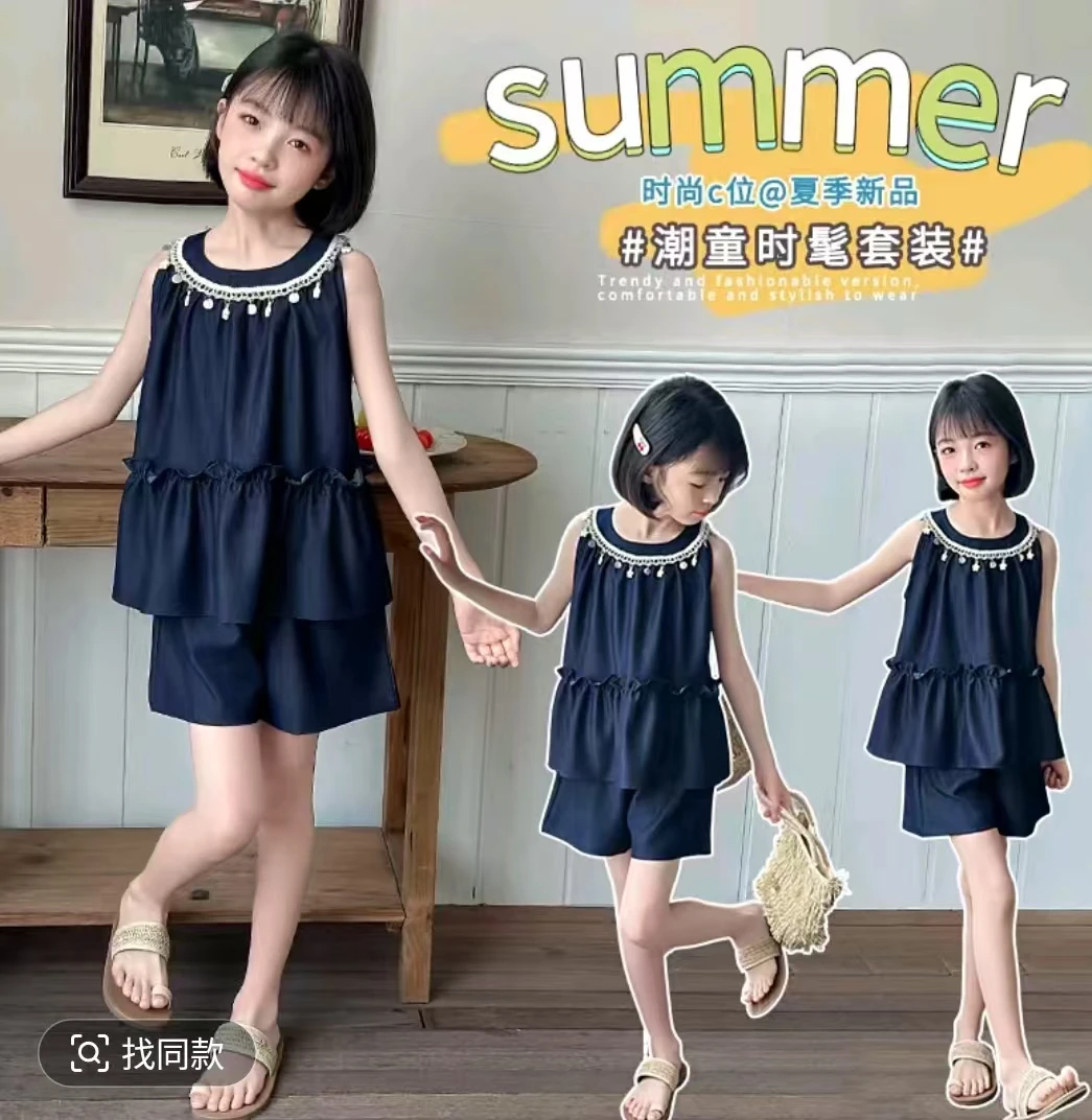 女童2025韩版纯色薄款夏季无袖波西米亚休闲风套装儿童公主夏季