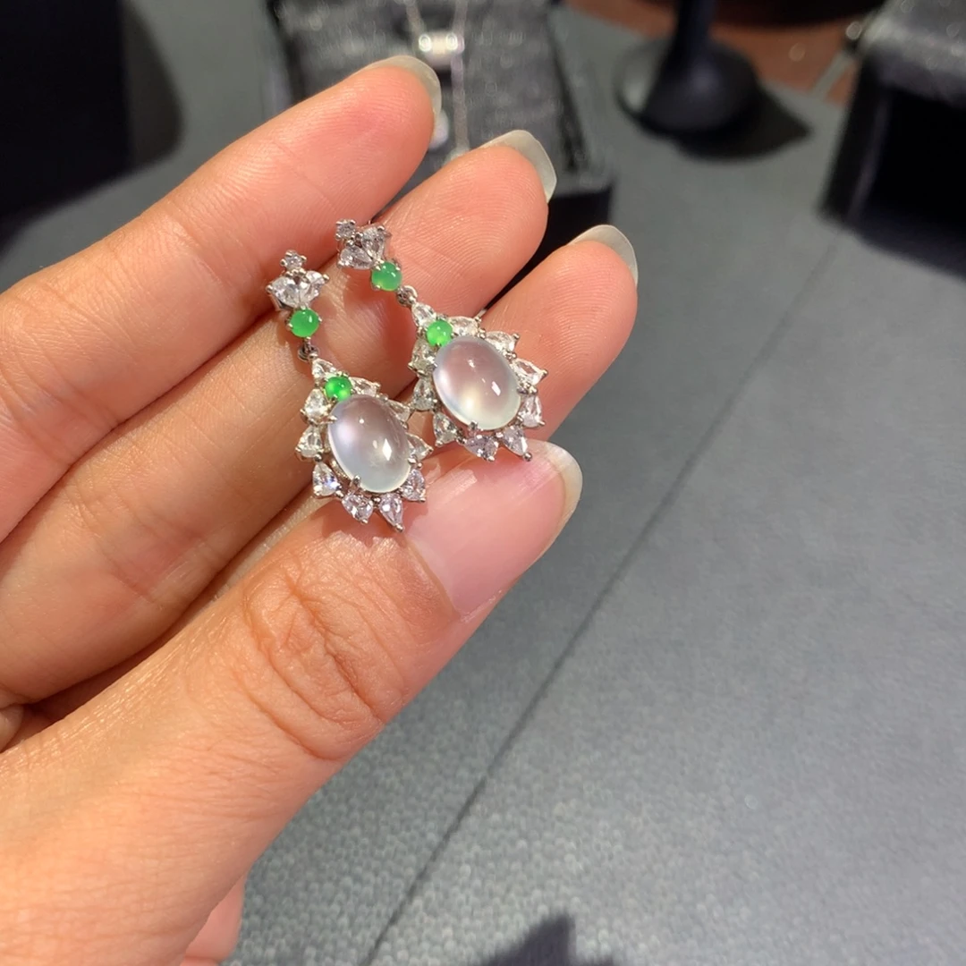 翡翠银S925镶嵌耳饰