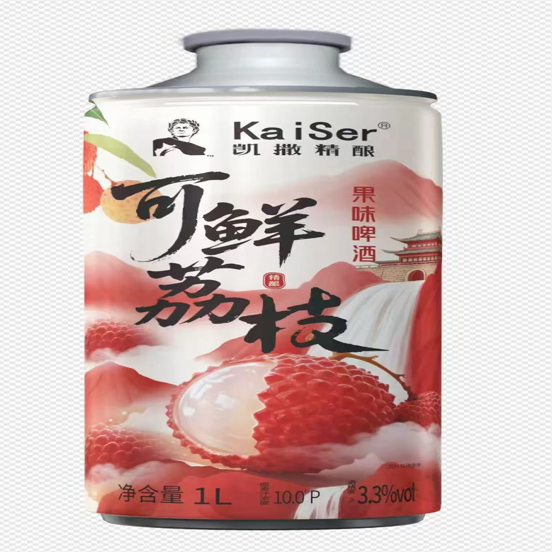 【鹏宏酒业小时达】凯撒可鲜荔枝1L装中式精酿果啤原麦汁口感香甜好入口