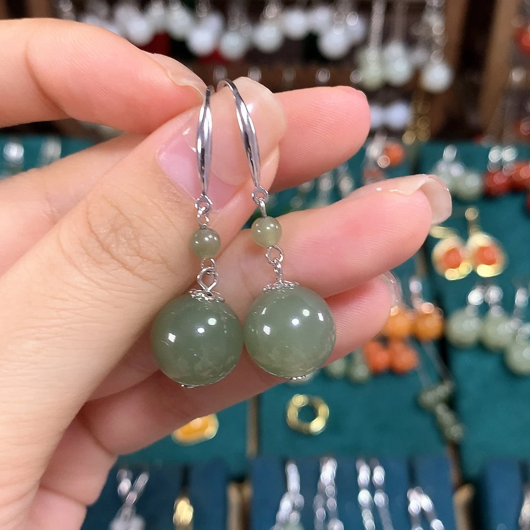 和田玉耳饰银S925镶嵌卡12mm左右晴水