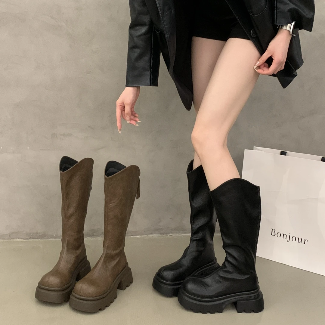 厚底增高长靴女2025年新款秋季时尚百搭气质骑士靴小个子洋气靴子