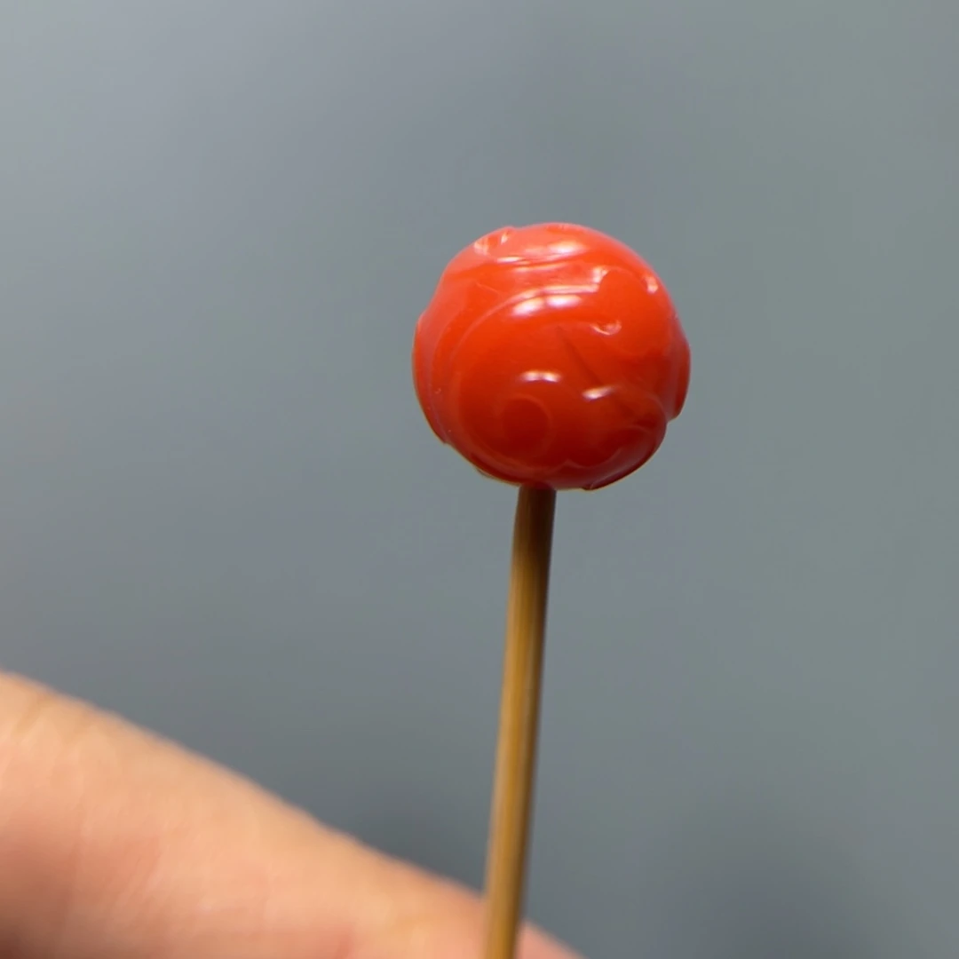 南红玛瑙柿子红圆珠雕件12mm未镶嵌
