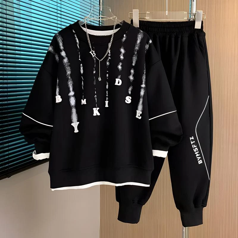 小胖墩胖男孩套装2025春季新款运动服中大童6-16岁男童两件套