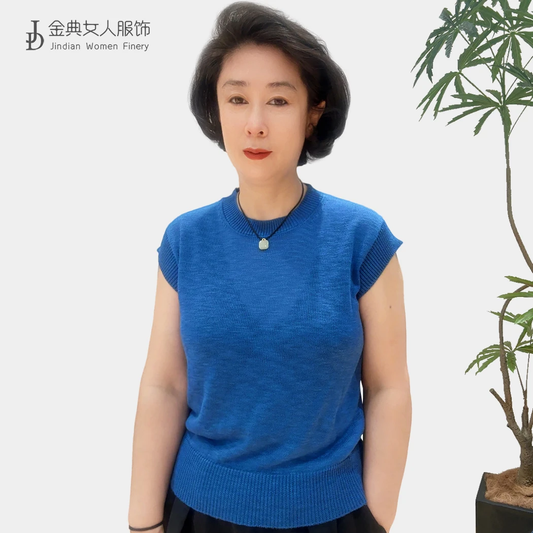 【金典女人服饰】夏季舒适薄款圆领针织衫  纯色女显瘦上衣0907