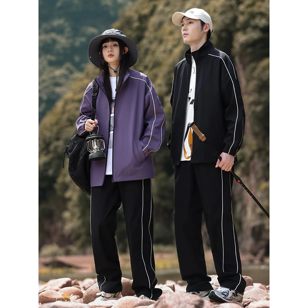 Dekase 运动套装男2025秋季新款高端时尚休闲大码冲锋衣套装男