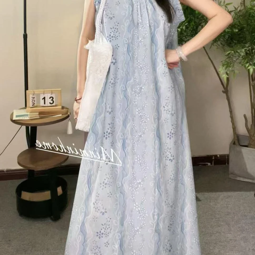 [无袖口袋款]春夏棉绸新中式无袖国风碎花宽松休闲显瘦洋装