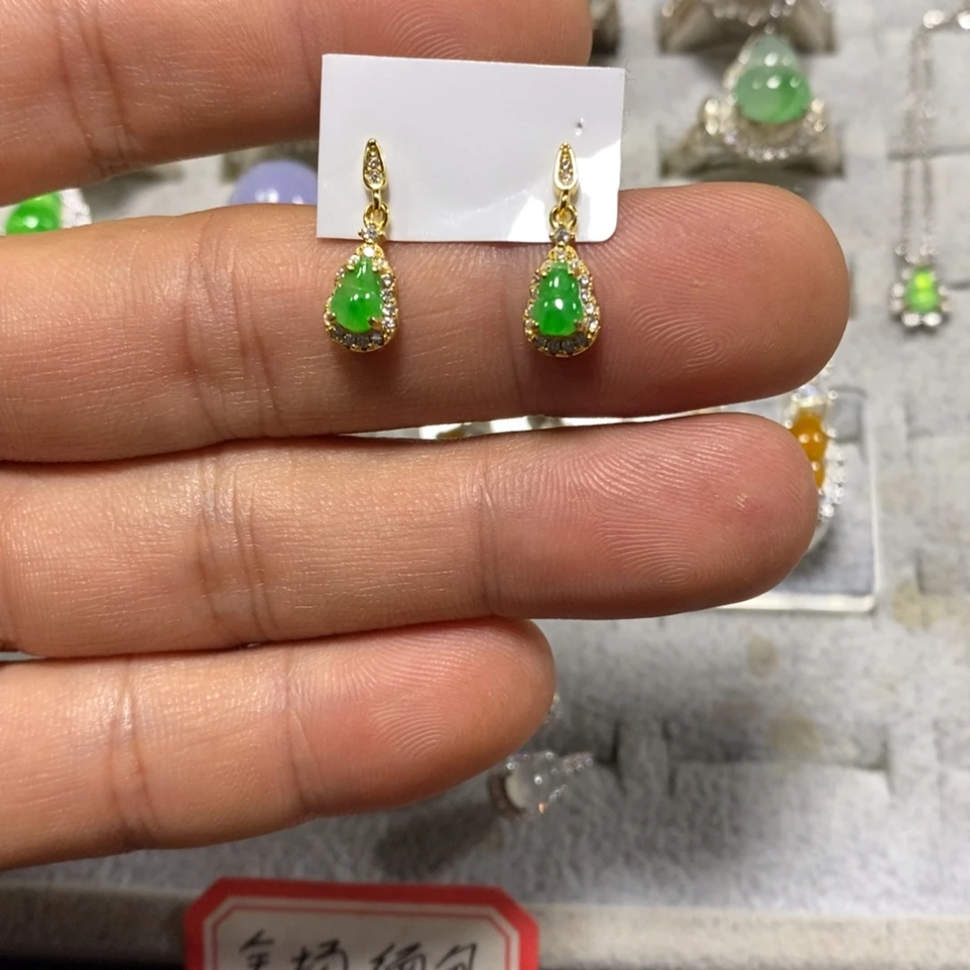 翡翠银S925镶嵌耳饰