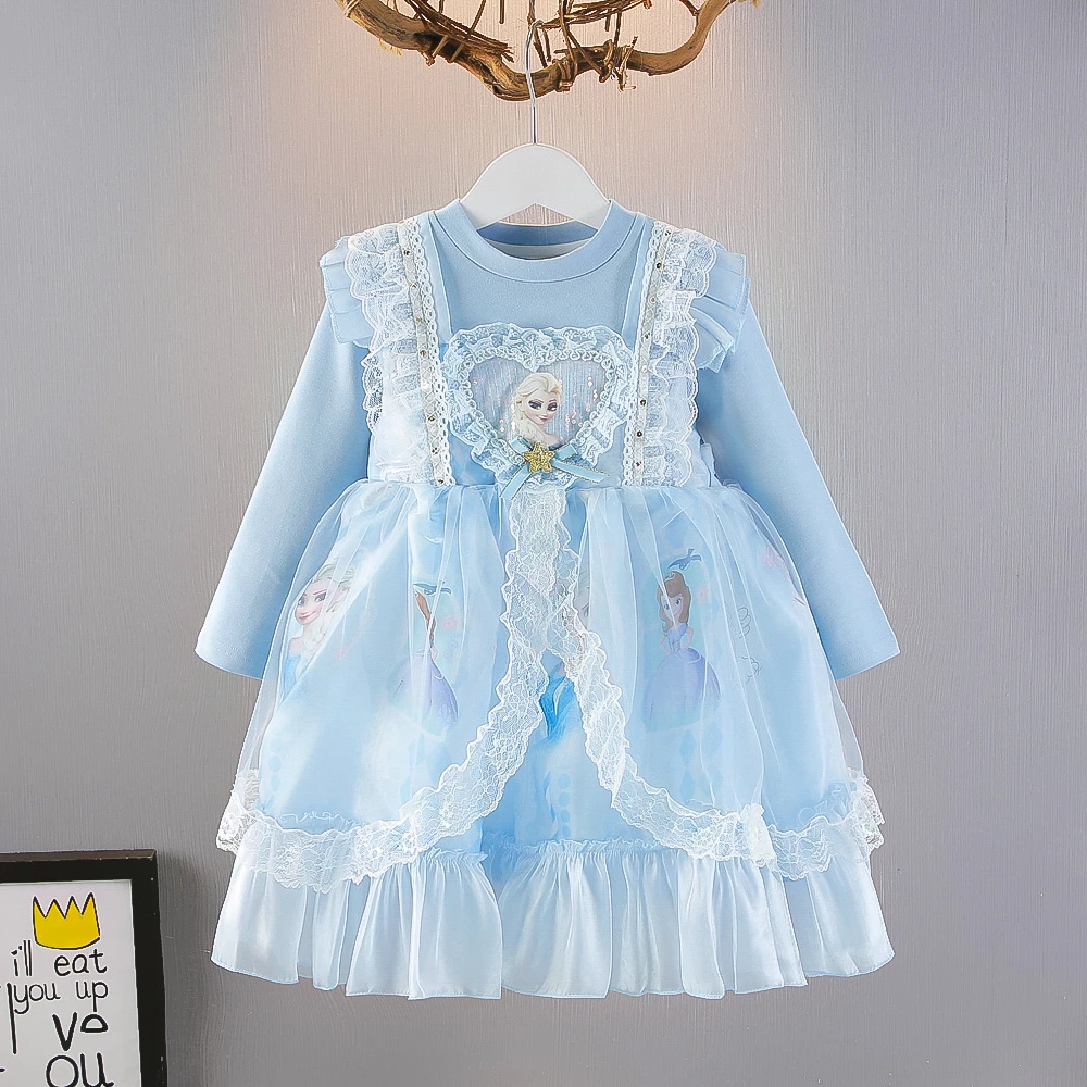 女童艾莎公主裙长袖爱莎连衣裙春秋新款苏菲娅礼服3-6岁女宝儿童