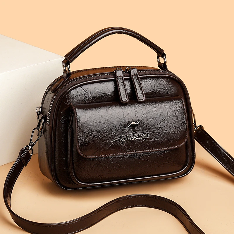 科彼袋鼠新款爆裂纹油皮女包手提单肩斜挎女包大容量女款2512