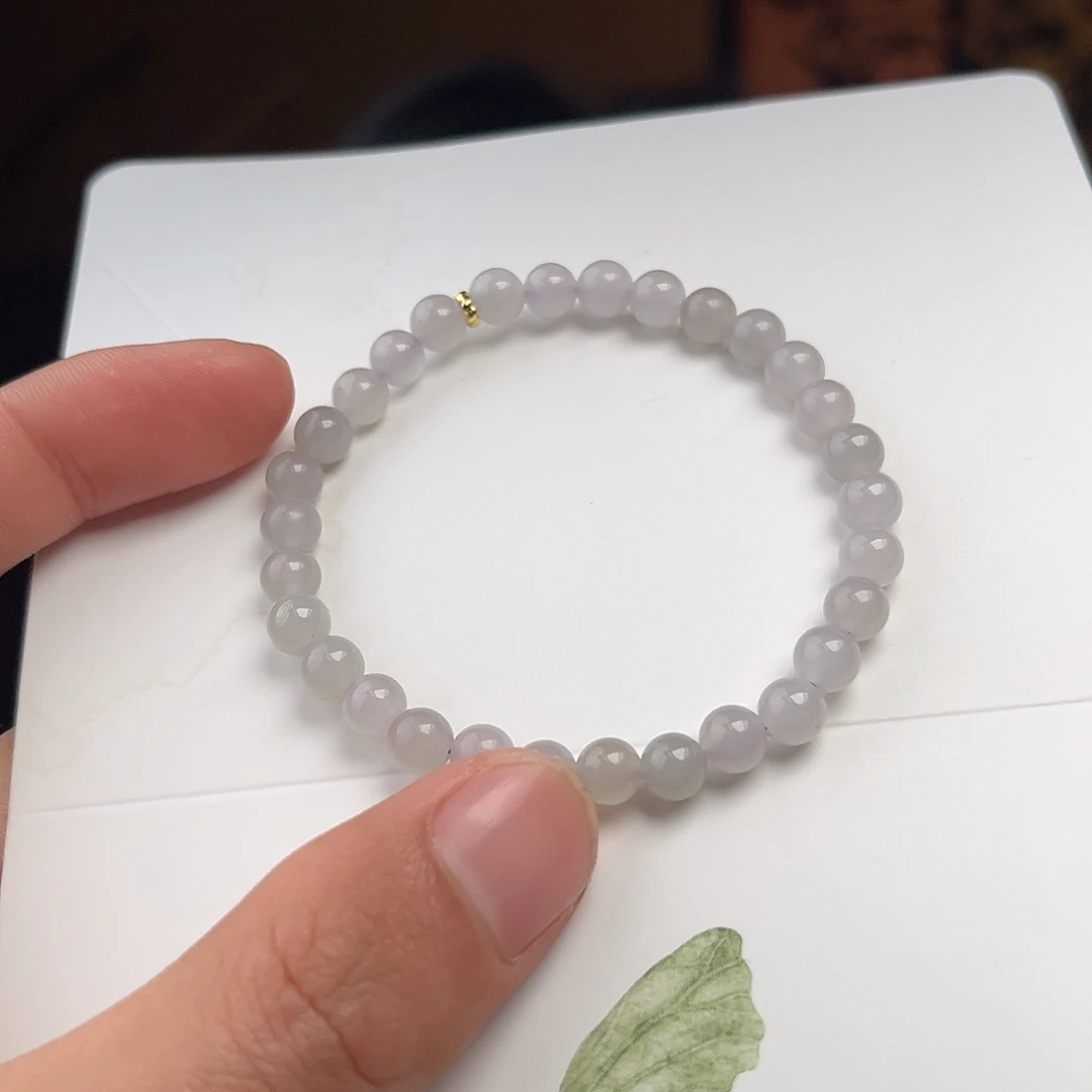 和田玉手串未镶嵌高冰底烟紫卡6mm