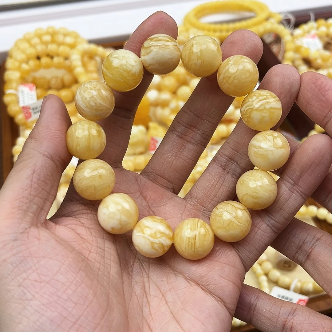 蜜蜡未镶嵌手串浓蜡虎皮纹16mm