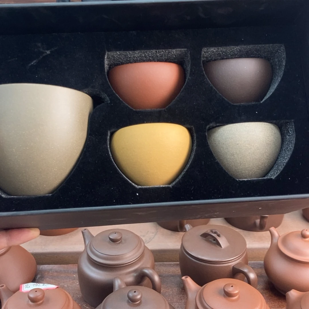 紫砂茶壶五色杯子