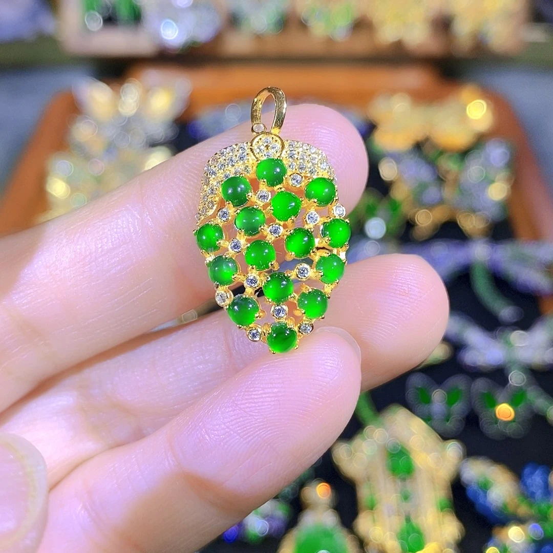 吊坠(不含链)银S925镶嵌翡翠