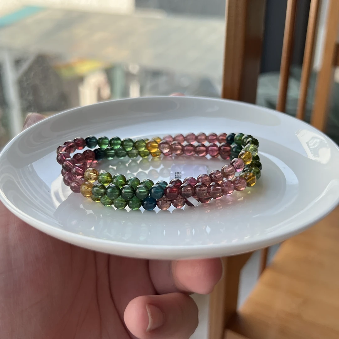 【珠宝厂长】约5-6mm精品老矿料玻璃体碧玺圆珠多圈手串