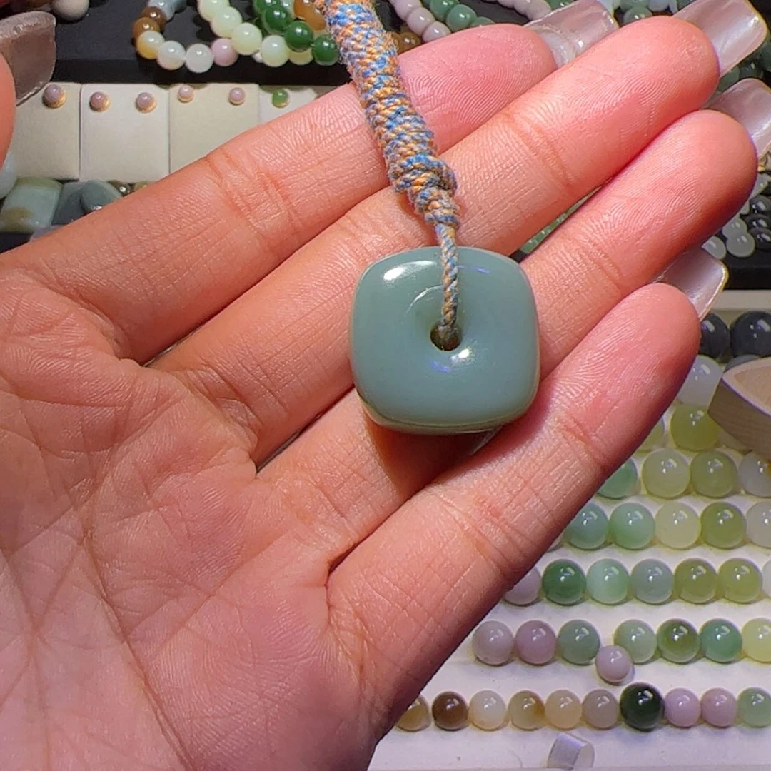 【闪购商品】和田玉沙枣青瓷蓝玉琮20x10.6m m未镶嵌