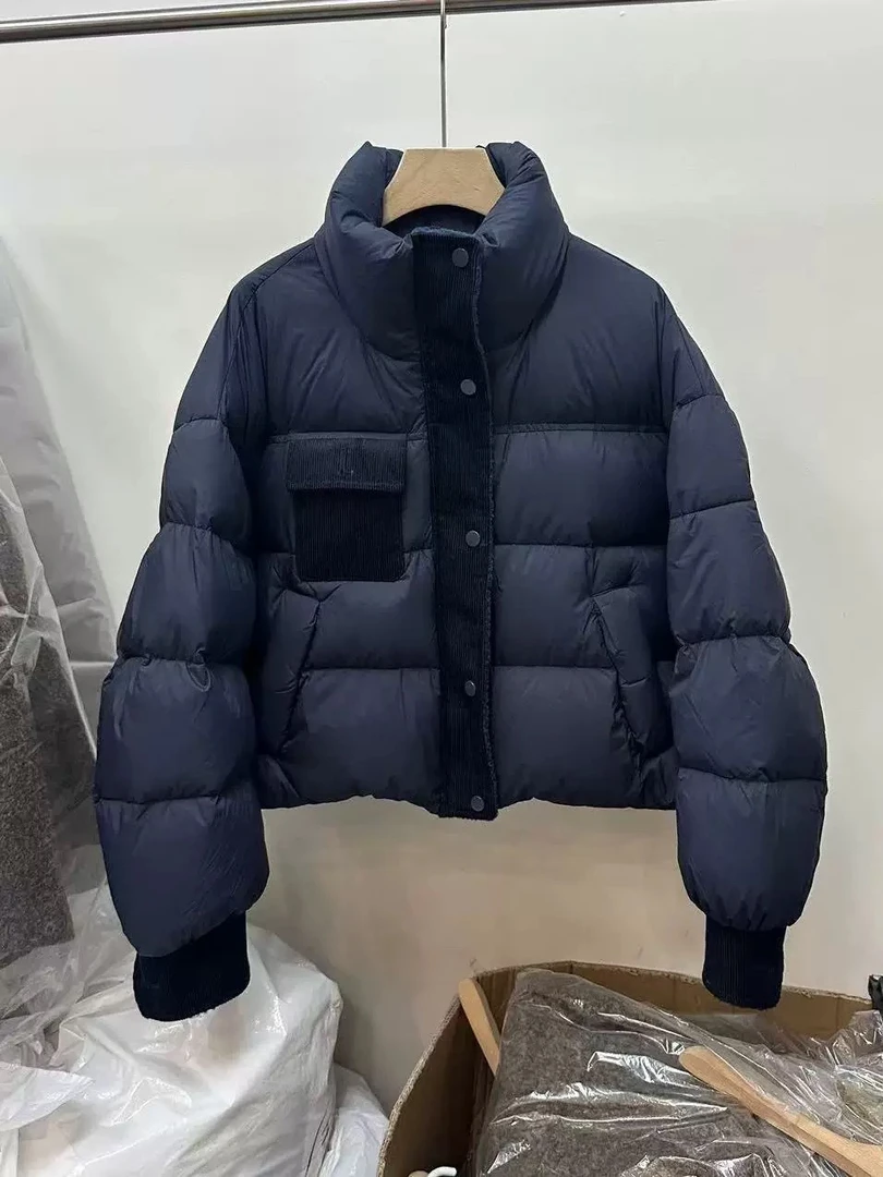 韩国灯芯绒拼接服女韩版时尚立领保暖小个子短款外套