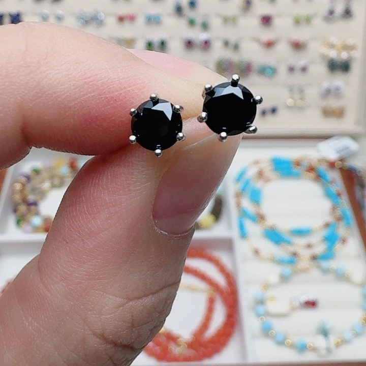 尖晶石耳钉银S925镶嵌耳钉A68