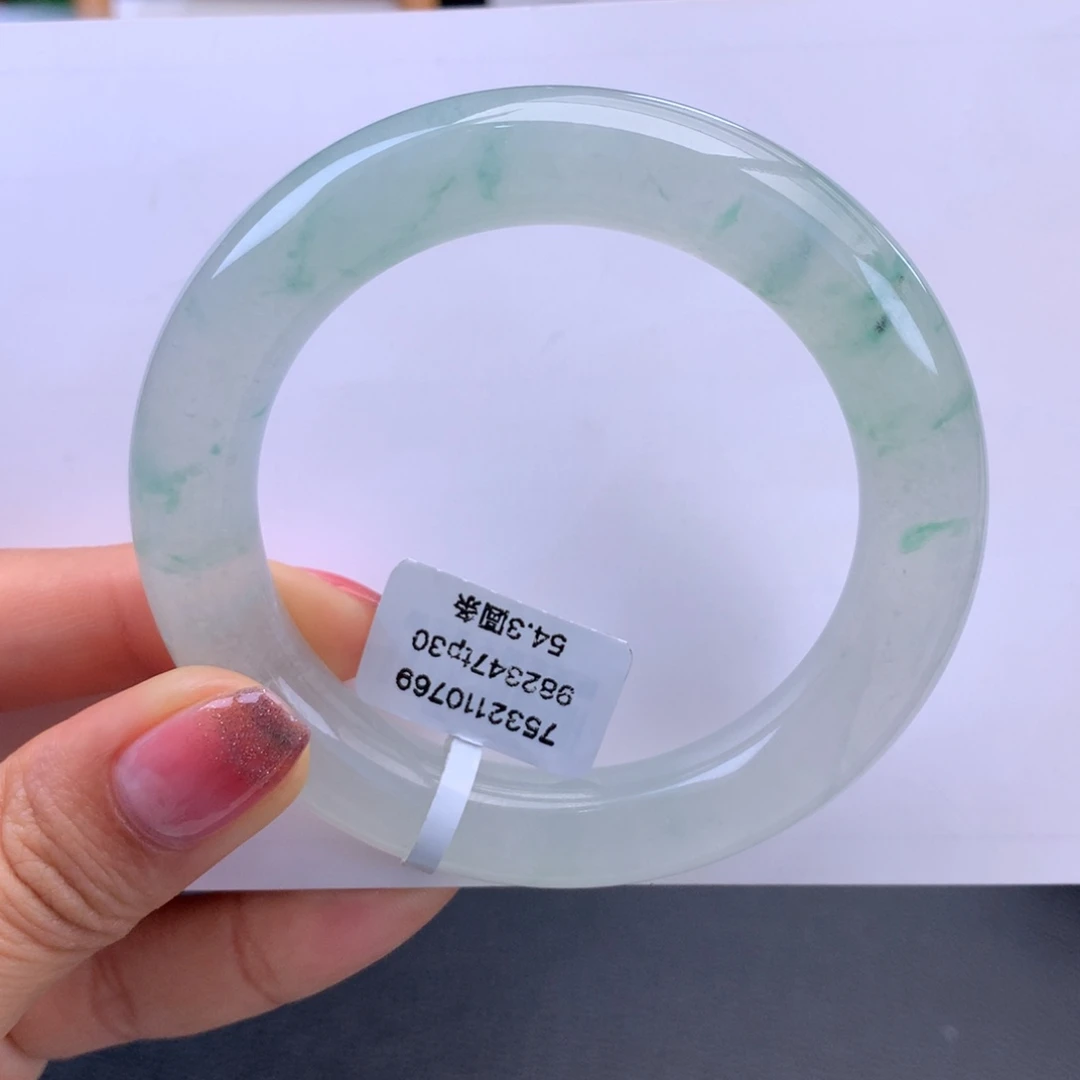 翡翠未镶嵌手镯冰飘花圆条手镯