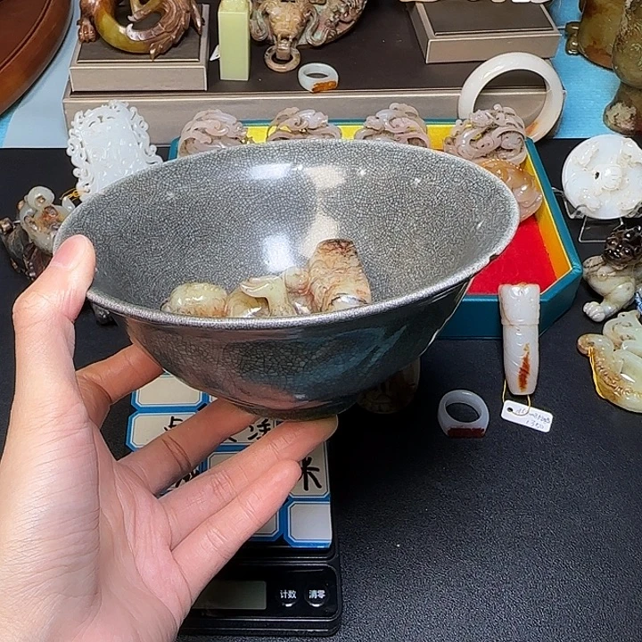 水***草摆件瓷碗手把件挂件