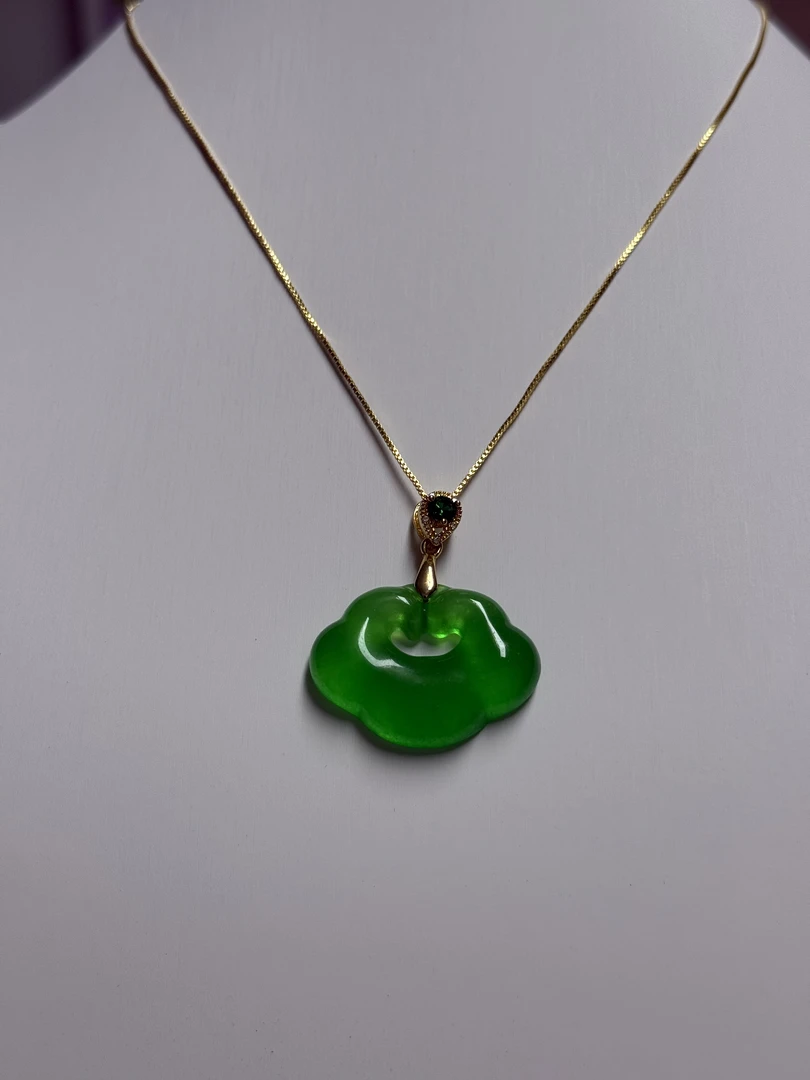 翡翠如意吊坠14k金