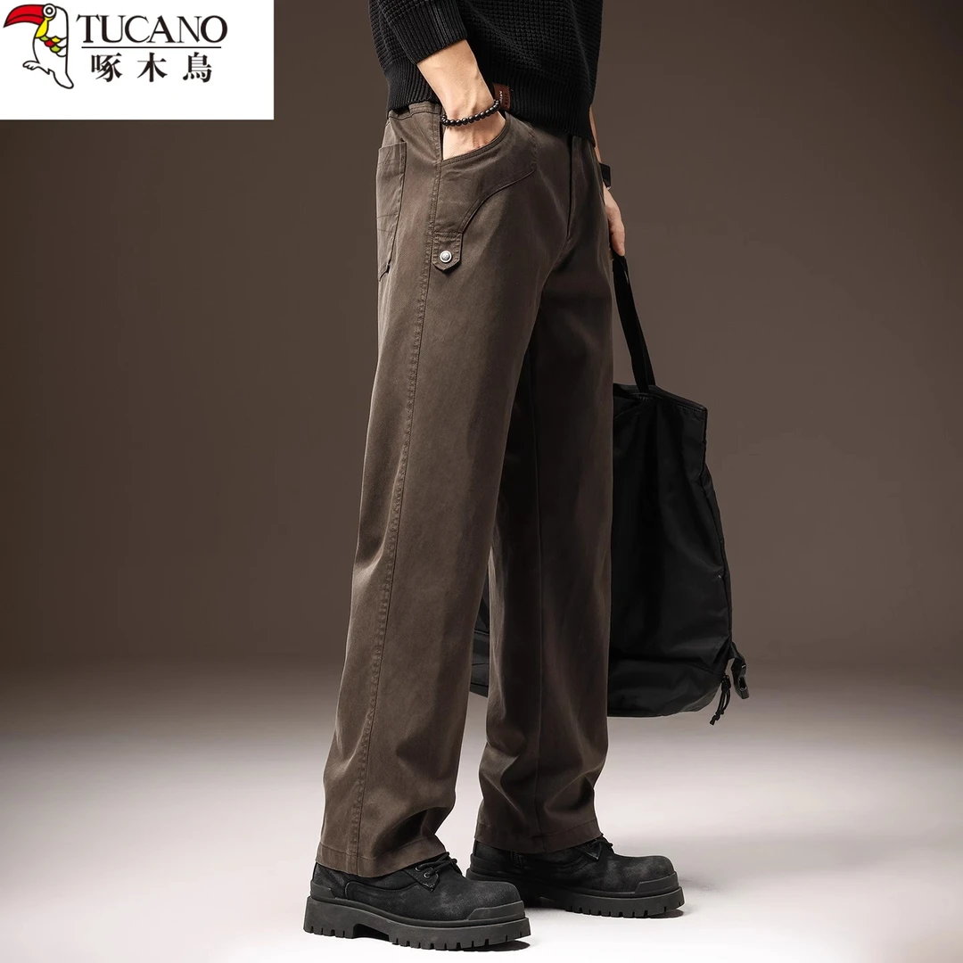 啄木鸟高端美式复古男休闲裤2025秋季新款宽松直筒高街潮牌工装裤