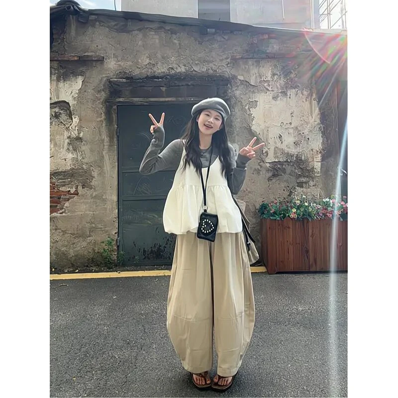 夏季温婉大方衣服修身显瘦内搭针织衫吊带背心上衣高腰宽松阔腿裤