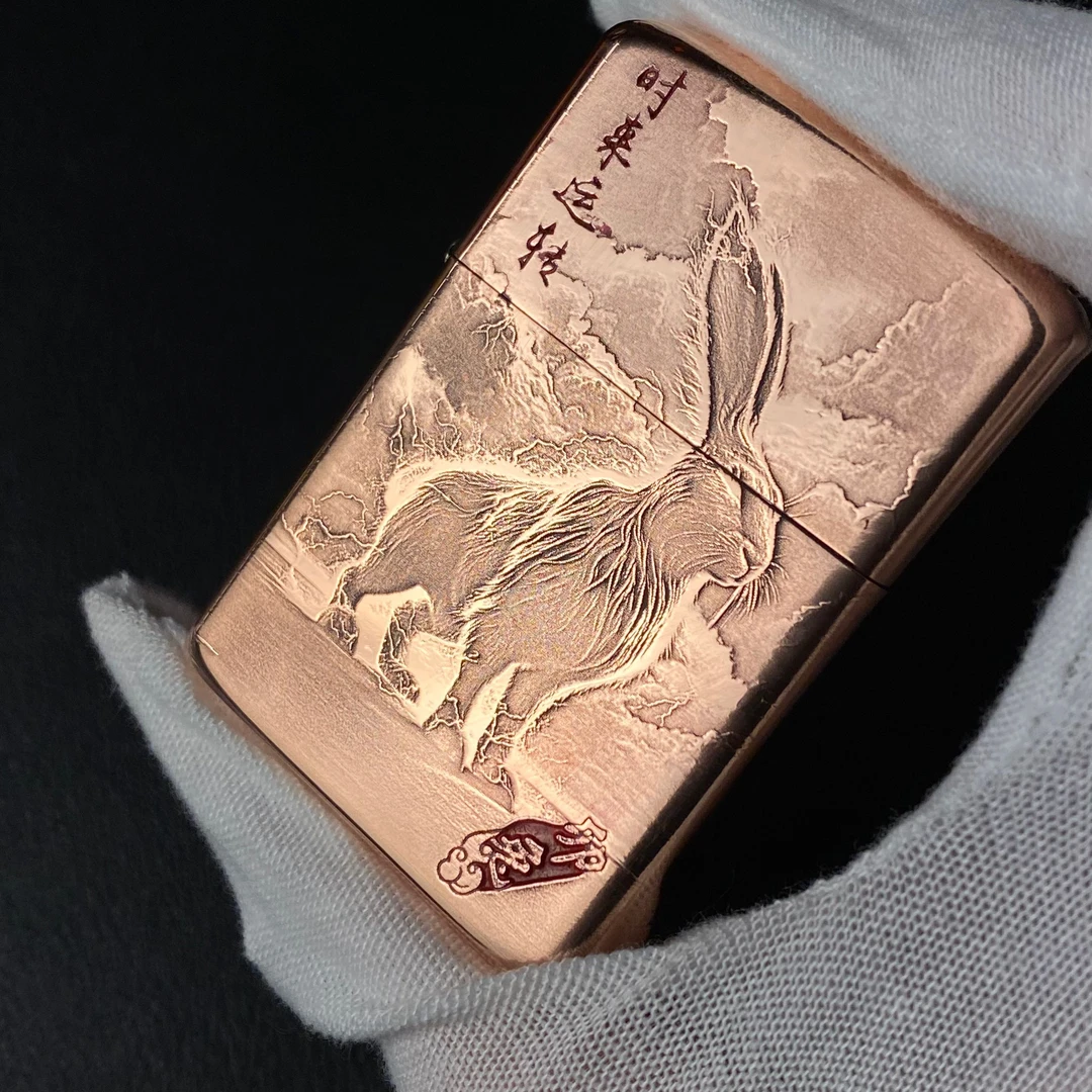 ZORRO佐罗二代生肖兔紫铜盔甲精雕山海经守护神兔煤油打火机纯铜