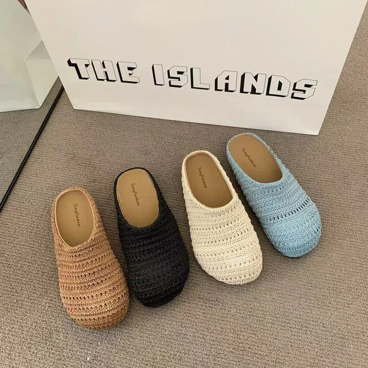 【BK】极简风春休闲包头拖夏季春夏半托编织包头凉拖舒适日常镂空