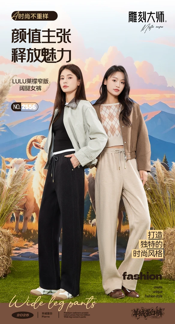 LULU莱檬窄版阔腿女裤2556