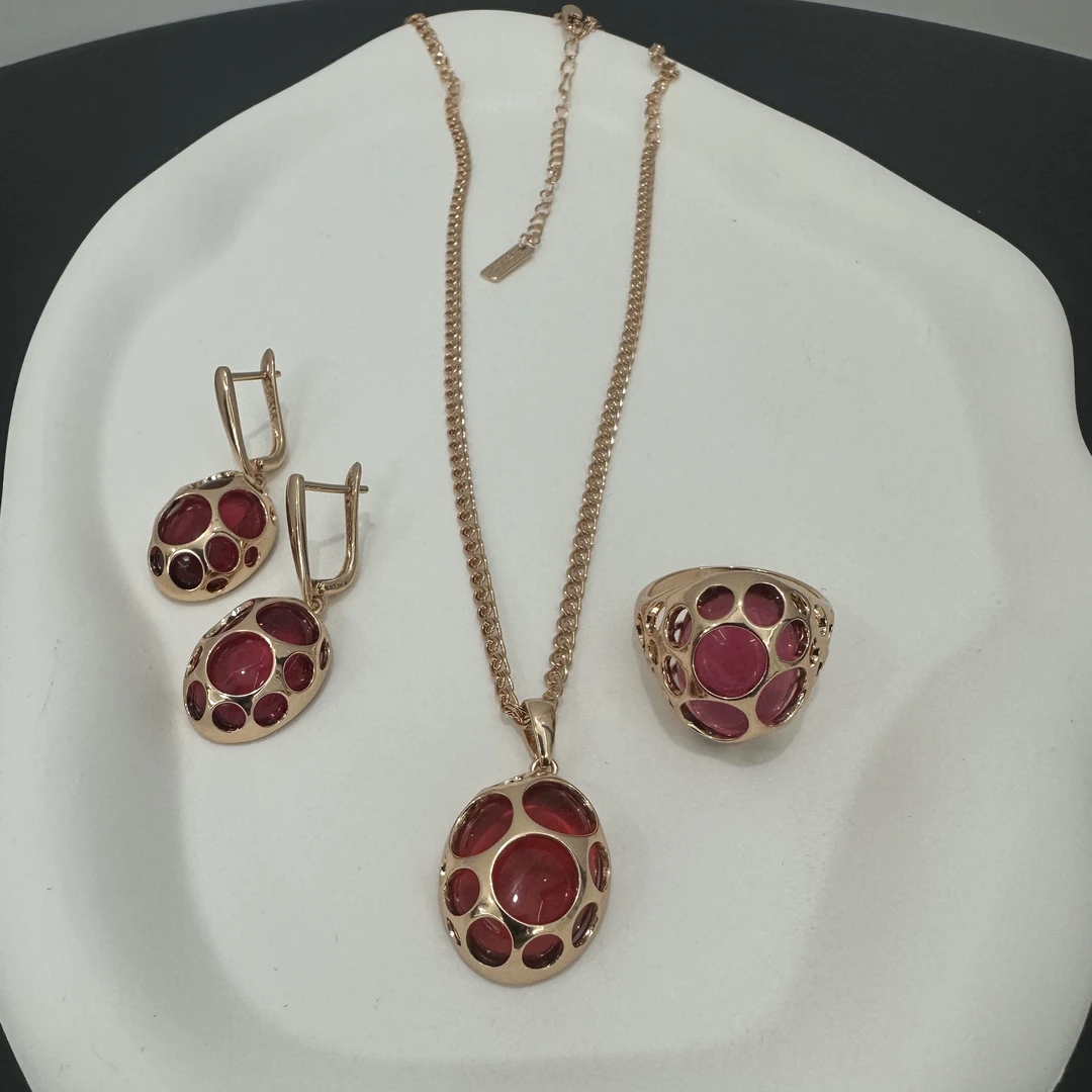 铜合金锆石戒指 新款红色洞洞戒指套装0026