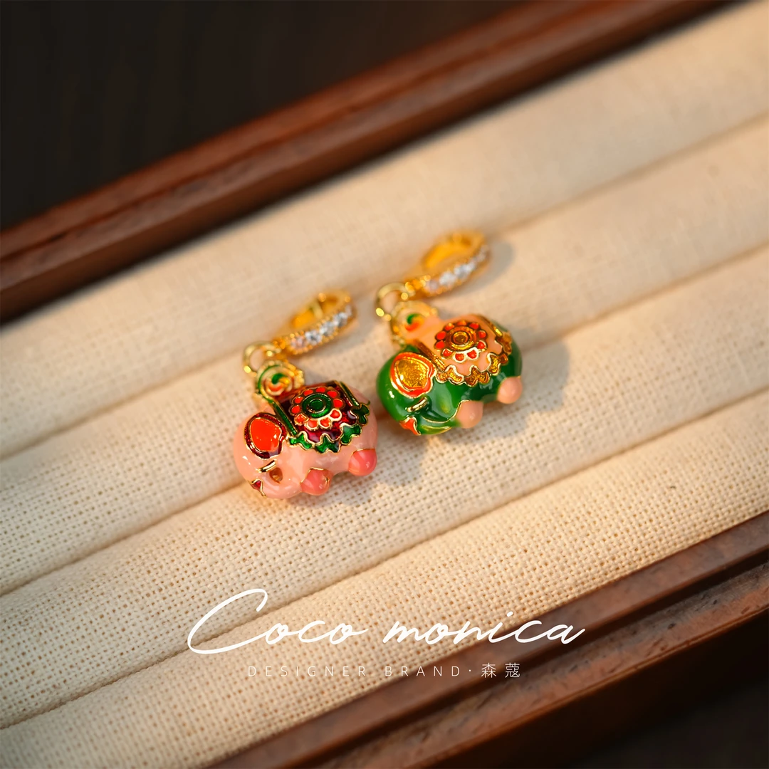 合金吊坠 【小霞珠宝】气质粉色时尚绿色国风小众镶嵌素款WA783