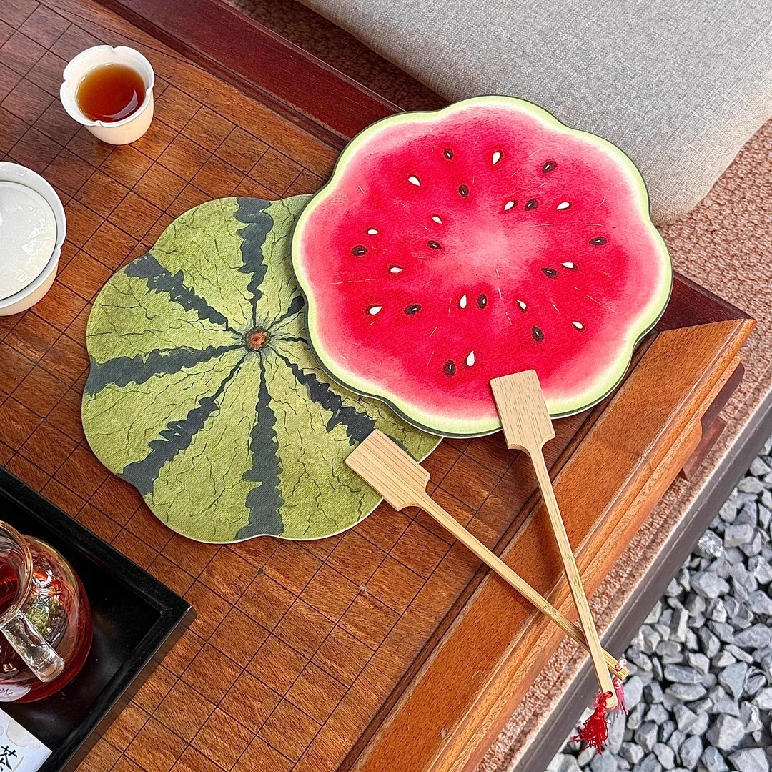 西瓜扇子团扇夏日清凉甜甜扇拍照道具水果团扇随身携带手持小扇子