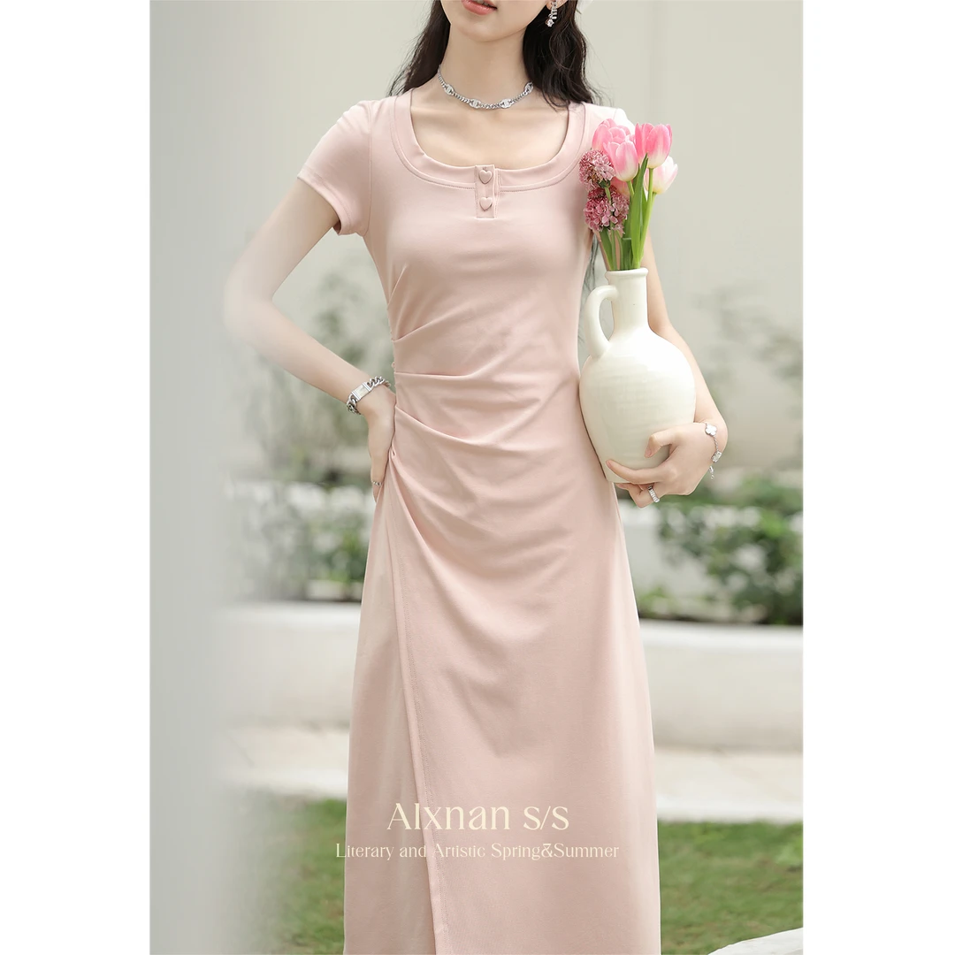 「草莓生巧」粉色连衣裙新款夏法式气质连衣长裙L35368