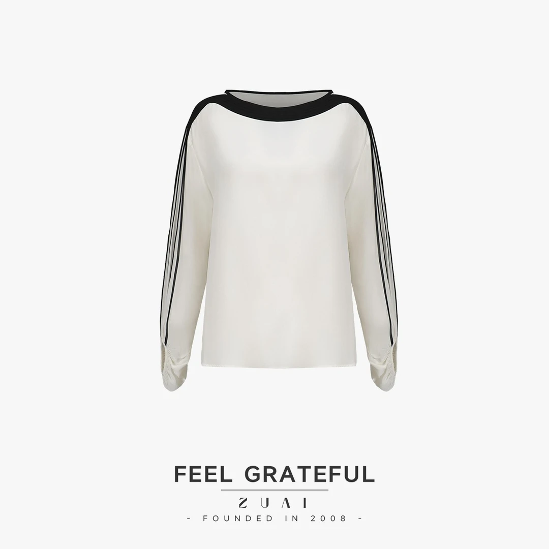 【重工法式拼色桑蚕丝衬衫】02双绉14姆米双绉优雅上衣W24AE1005