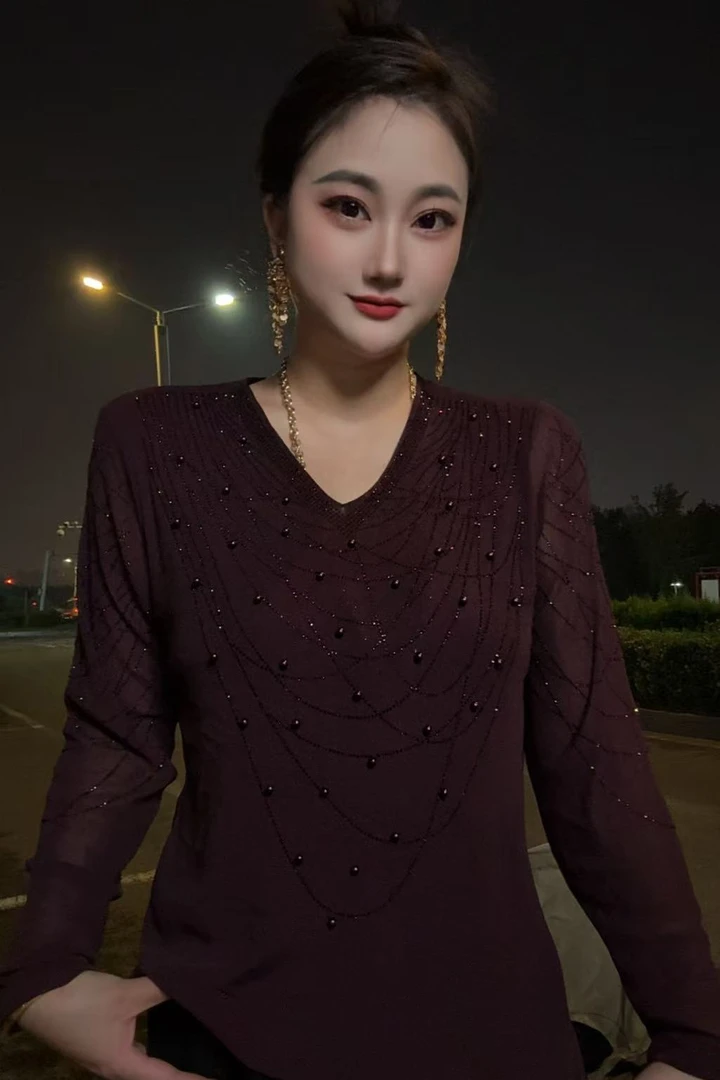 【大宁宠粉】早秋串珠满钻针织衫