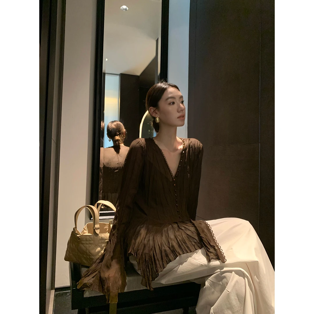 Gakee【半糖摩卡】法式文艺衬衫显瘦百搭时尚两件套S35612GK52