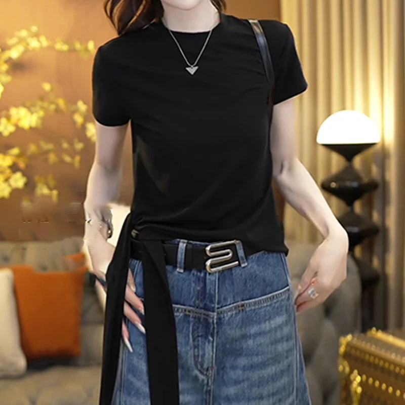 『纯欲假日』25夏季新款纯色圆领洋气时尚百搭简约短袖T恤LK2503161