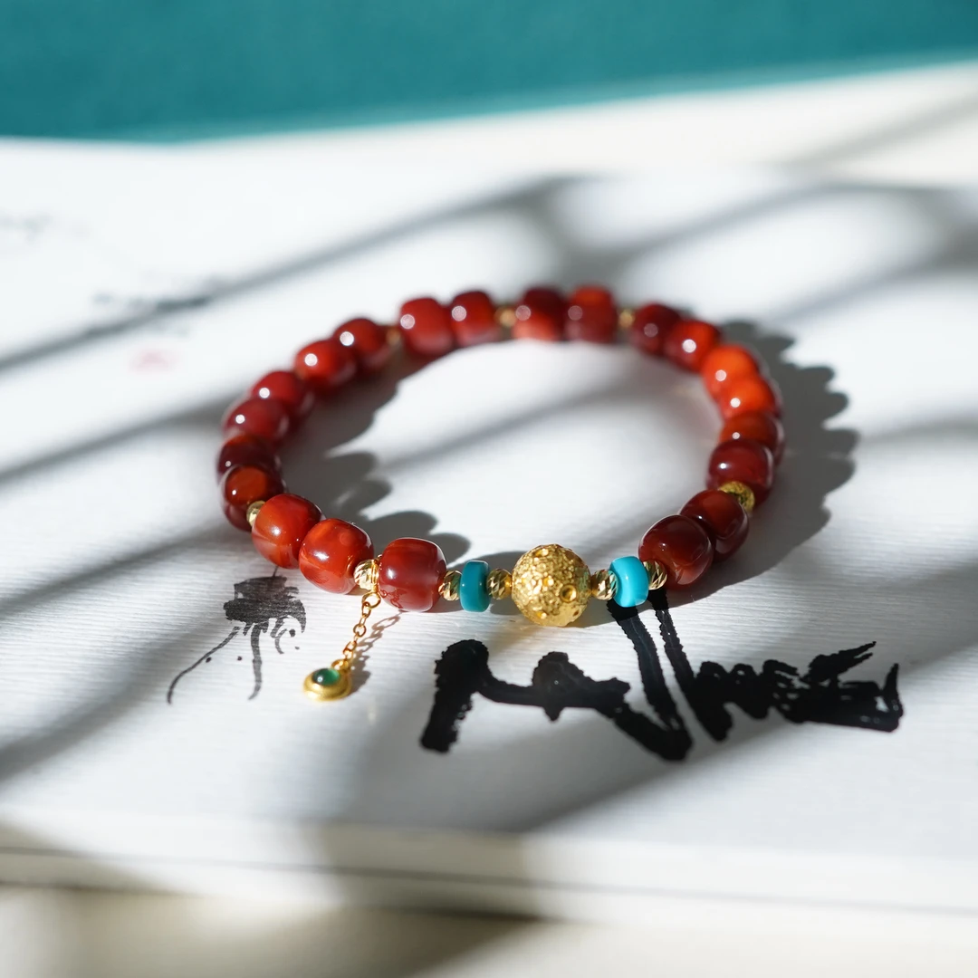 【赤兔】南红*手串*18k金镶嵌