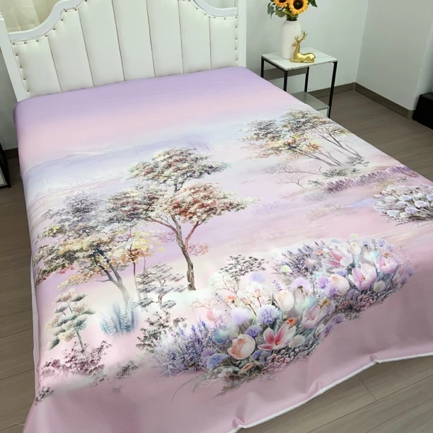 天丝床单【发财树-紫】尺寸2.4X2.4米舒适柔软防滑透气亲肤凉感