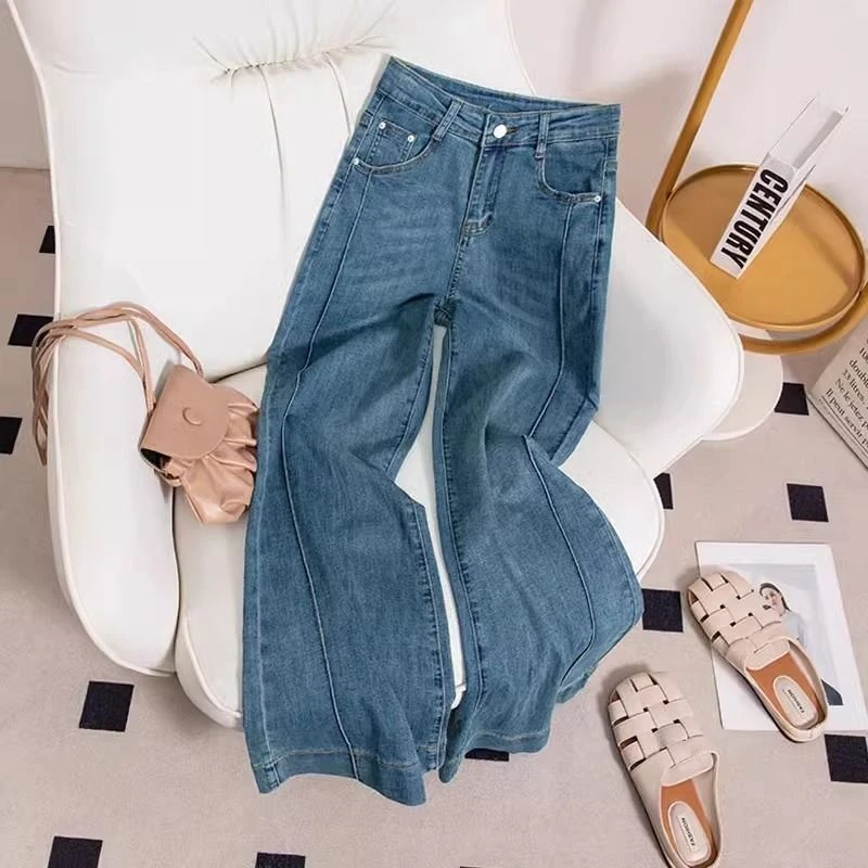 【现货+运险】不贴腿微喇牛仔裤女25春新款高腰修身显示窄版阔腿裤