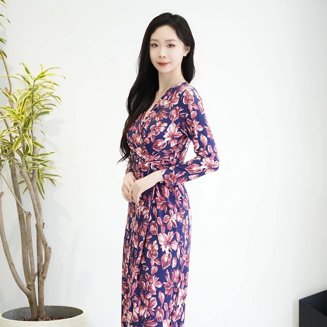 【粉丝专享】连衣裙碎花显瘦气质长袖时尚妈妈裙连衣裙VHS762DRX0