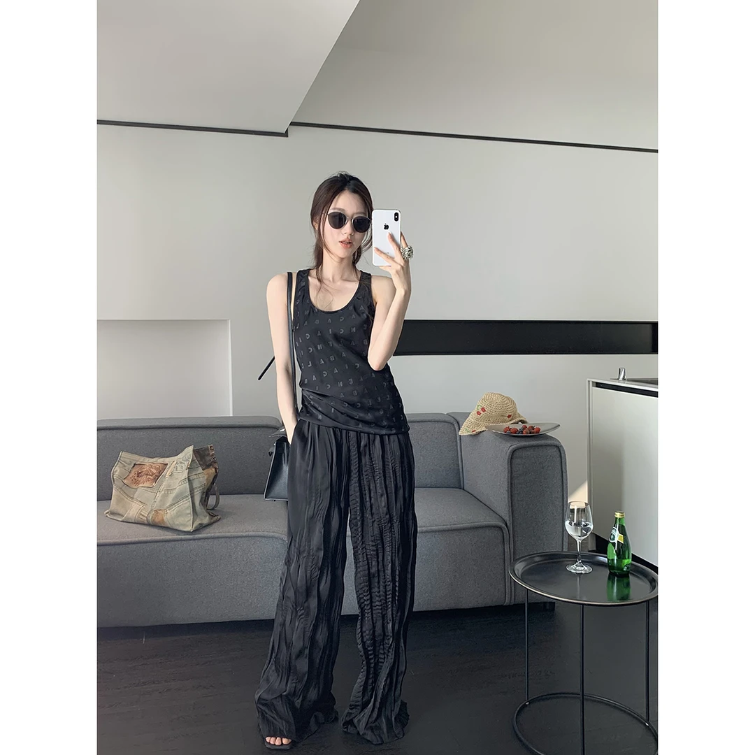 FORNI x YOYO 小巷清风 气质舒适垂感百褶长裤高腰直筒时尚休闲款