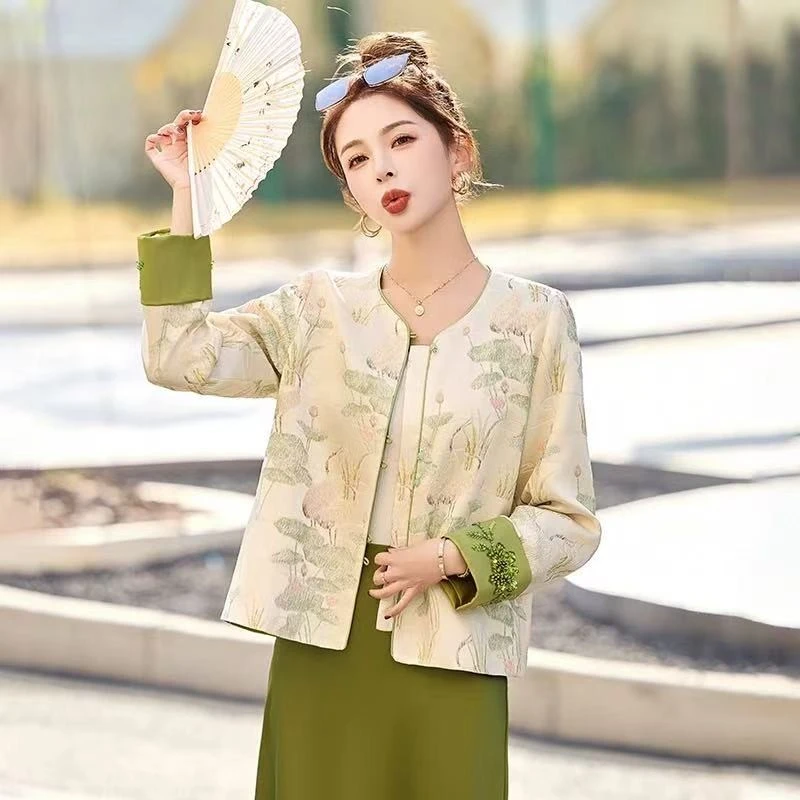 春季新中式国风刺绣短外套女时尚气质百搭圆领上衣女复古减龄衣服