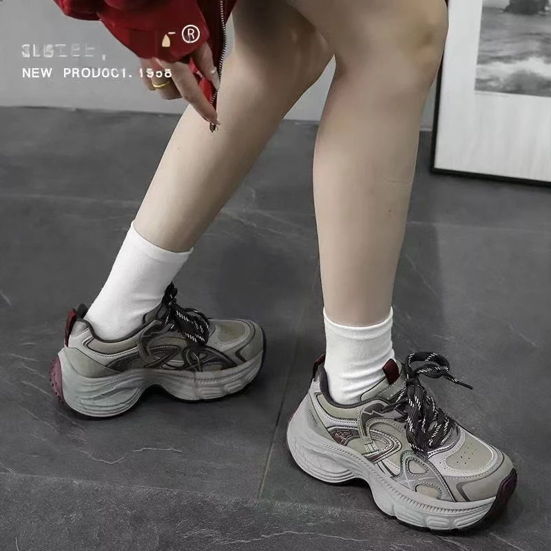 H8859厚底包臀老爹鞋全皮面时尚女鞋