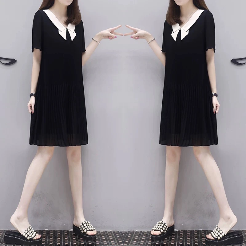 [H944黑连衣裙女士时尚气约潮拼接裙子春秋色牛ssss